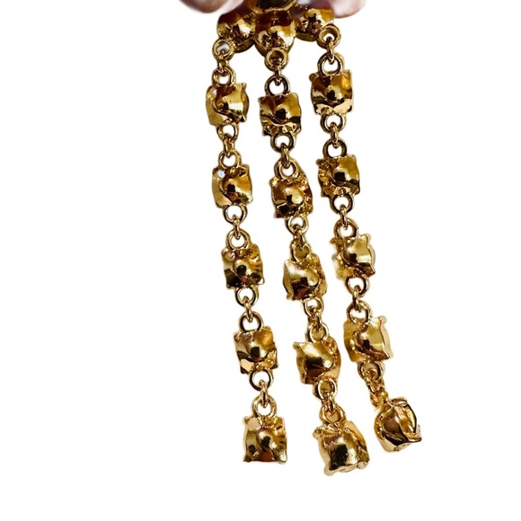 Gold Dangle Earrings Simulated Emeralds - Picture 2 of 3